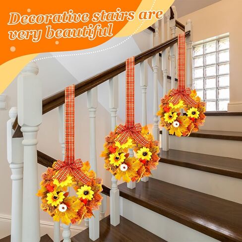 Yilloog 6 قطع أكاليل خزانة مطبخ الخريف أكاليل خشب البقس المزخرفة مع شريط إكليل نباتات خضراء صناعية أكاليل مزرعة للمطبخ in Kuwait