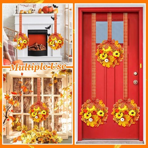 Yilloog 6 قطع أكاليل خزانة مطبخ الخريف أكاليل خشب البقس المزخرفة مع شريط إكليل نباتات خضراء صناعية أكاليل مزرعة للمطبخ in Kuwait