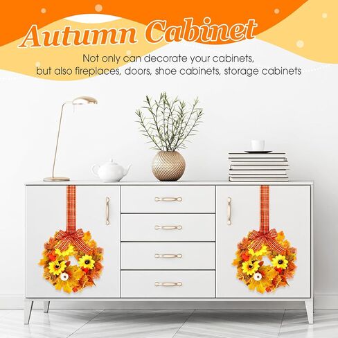 Yilloog 6 قطع أكاليل خزانة مطبخ الخريف أكاليل خشب البقس المزخرفة مع شريط إكليل نباتات خضراء صناعية أكاليل مزرعة للمطبخ in Kuwait