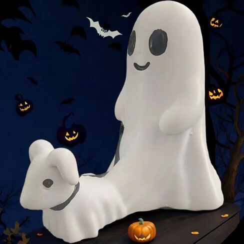 Halloween Ghost Walking Dog Statue, Ghost Walking His/Her Ghost Dog, Spooky Ghost Dog Halloween Figurine, Halloween Ghost Dog Statues, Cute Halloween Decorations Indoor Outdoor (7CM) in Saudi Arabia
