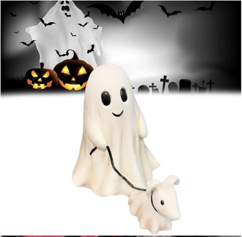 Halloween Ghost Walking Dog Statue, Ghost Walking His/Her Ghost Dog, Spooky Ghost Dog Halloween Figurine, Halloween Ghost Dog Statues, Cute Halloween Decorations Indoor Outdoor (7CM) in Saudi Arabia
