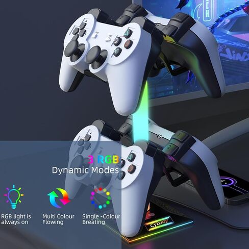 RGB Headset Stand, Gaming Headphone Stand with 2 USB Charging Ports,10 Light Modes Headset Holder PC Gaming Accessories, Suitable for All Earphone Accessories, Gift for Boys Men Gamers in Saudi Arabia