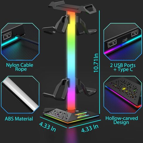 RGB Headset Stand, Gaming Headphone Stand with 2 USB Charging Ports,10 Light Modes Headset Holder PC Gaming Accessories, Suitable for All Earphone Accessories, Gift for Boys Men Gamers in Saudi Arabia
