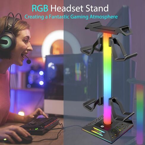RGB Headset Stand, Gaming Headphone Stand with 2 USB Charging Ports,10 Light Modes Headset Holder PC Gaming Accessories, Suitable for All Earphone Accessories, Gift for Boys Men Gamers in Saudi Arabia