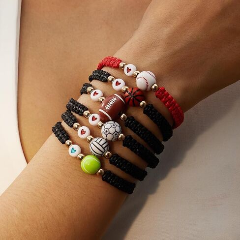 Football Bracelet for Women Men, Adjustable Handmade Braided Sports Rope Football Baseball Basketball Soccer Bracelet Player Sport Fans Matching Jewelry Gift in Saudi Arabia