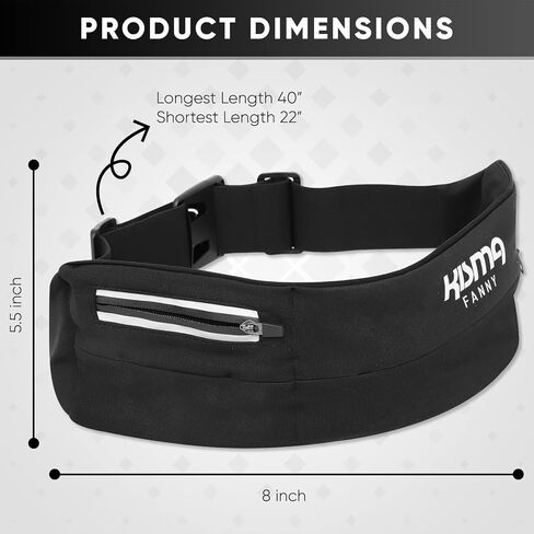 Kisma Running Fanny Pack and Sport Waist Belt for Runners, Hikers, and Travelers, Lightweight Moisture-Wicking Neoprene, Long Adjustable Strap to Fit Men and Women (Black) in Saudi Arabia