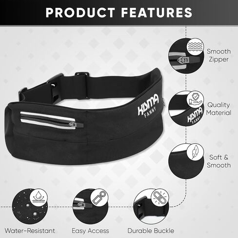 Kisma Running Fanny Pack and Sport Waist Belt for Runners, Hikers, and Travelers, Lightweight Moisture-Wicking Neoprene, Long Adjustable Strap to Fit Men and Women (Black) in Saudi Arabia