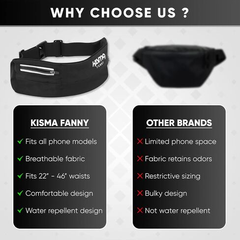 Kisma Running Fanny Pack and Sport Waist Belt for Runners, Hikers, and Travelers, Lightweight Moisture-Wicking Neoprene, Long Adjustable Strap to Fit Men and Women (Black) in Saudi Arabia