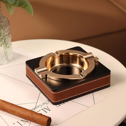 Cigar Ashtray and Ashtray for Cigarettes, Ash tray for Weed, Suitable for Indoor, Outdoor, Patio, Home, Office Use, Ash Holder for Smokers (Gold) in Saudi Arabia