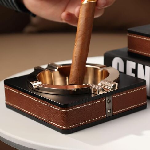 Cigar Ashtray and Ashtray for Cigarettes, Ash tray for Weed, Suitable for Indoor, Outdoor, Patio, Home, Office Use, Ash Holder for Smokers (Gold) in Saudi Arabia