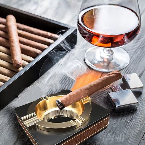 Cigar Ashtray and Ashtray for Cigarettes, Ash tray for Weed, Suitable for Indoor, Outdoor, Patio, Home, Office Use, Ash Holder for Smokers (Gold) in Saudi Arabia