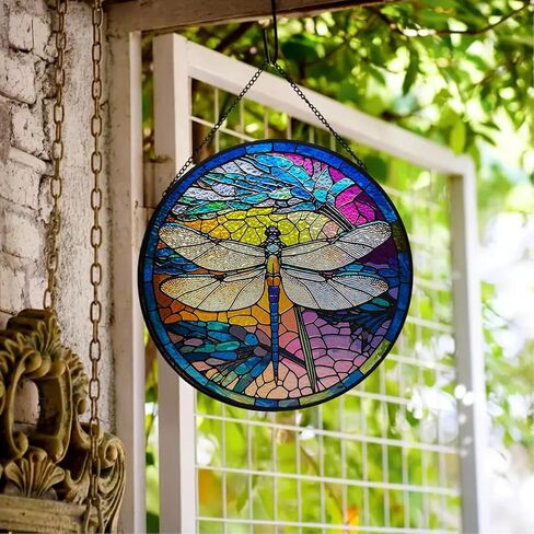 اليعسوب نافذة الزجاج الملون شنقا، لوحة الزجاج الملون شنقا الديكور، نافذة suncatcher ديكور لغرفة النوم مكتب حديقة المطبخ زخرفة (اليعسوب ب) in Saudi Arabia