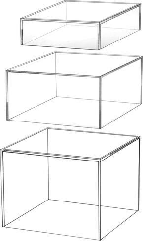 QWORK رافعات عرض مكعبة من الأكريليك الشفاف، مجموعة من 3 (8 × 8 × 6، 7 × 7 × 4، 6 × 6 × 2 بوصة)، حوامل شفافة قابلة للتكديس مع حواف مصقولة للمجوهرات ومستحضرات التجميل والمزيد in Saudi Arabia