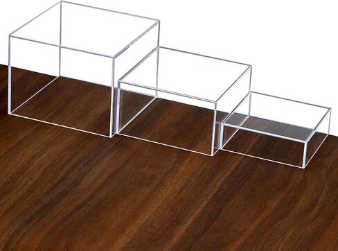 QWORK رافعات عرض مكعبة من الأكريليك الشفاف، مجموعة من 3 (8 × 8 × 6، 7 × 7 × 4، 6 × 6 × 2 بوصة)، حوامل شفافة قابلة للتكديس مع حواف مصقولة للمجوهرات ومستحضرات التجميل والمزيد in Saudi Arabia
