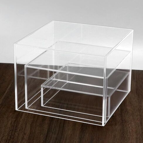 QWORK رافعات عرض مكعبة من الأكريليك الشفاف، مجموعة من 3 (8 × 8 × 6، 7 × 7 × 4، 6 × 6 × 2 بوصة)، حوامل شفافة قابلة للتكديس مع حواف مصقولة للمجوهرات ومستحضرات التجميل والمزيد in Saudi Arabia