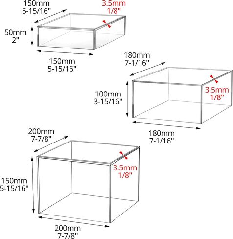 QWORK رافعات عرض مكعبة من الأكريليك الشفاف، مجموعة من 3 (8 × 8 × 6، 7 × 7 × 4، 6 × 6 × 2 بوصة)، حوامل شفافة قابلة للتكديس مع حواف مصقولة للمجوهرات ومستحضرات التجميل والمزيد in Saudi Arabia