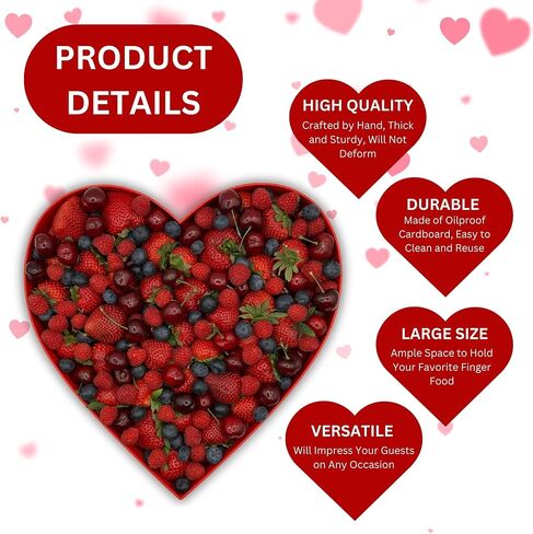صندوق LoveLe Box مقاس 13.5 بوصة من الورق المقوى على شكل قلب، قابل للتعبئة للفحم وألواح الرعي وصندوق هدايا الأم والوجبات الخفيفة من الفاكهة والحلوى والكب كيك وتنسيقات الزهور | أحمر (أحمر)، LB001 in Saudi Arabia