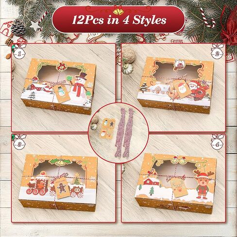 COTOPHER 24Pcs Christmas Cookie Boxes with Window, 8.6 * 5.9 * 2.7in Bakery Boxes for Gift Giving, Kraft Brown Treat Boxes Dessert Boxes for Cupcakes Donuts Chocolate Strawberries Pastries Muffins in Saudi Arabia