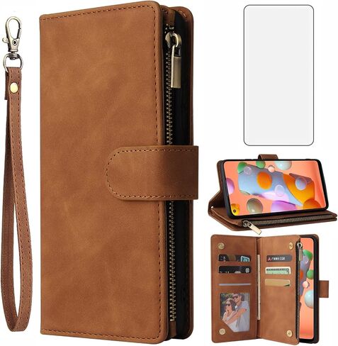 Asuwish Compatible with Samsung Galaxy A11 Wallet Case Tempered Glass Screen Protector and Leather Flip Cover Card Holder Stand Cell Accessories Phone Cases for Glaxay A 11 Gaxaly 11A Women Men Blue in Kuwait