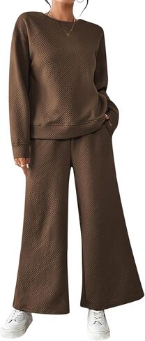 YIJIU Women's Casual 2 Piece Outfits Lounge Sets Long Sleeve Pullover Tops and Drawstring Wide Leg Pants Sweatsuit Tracksuit in Saudi Arabia