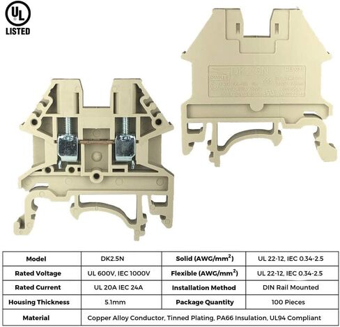 Dinkle Beige DK2.5N DIN محطة السكك الحديدية كتلة المسمار نوع UL 600V 20A 12-22AWG (10) in Saudi Arabia