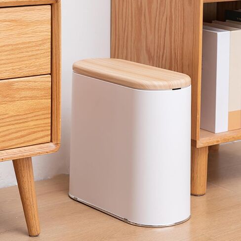 سلة مهملات الحمام من أورالفا مع غطاء، 10 لتر/2.6 جالون، سلة قمامة صغيرة مقاومة للكلاب، سلة نفايات حديثة مع سطح ضغط، سلة مهملات مطبخ بلاستيكية رفيعة لغرفة النوم والمرحاض والمكتب (أبيض) in Kuwait