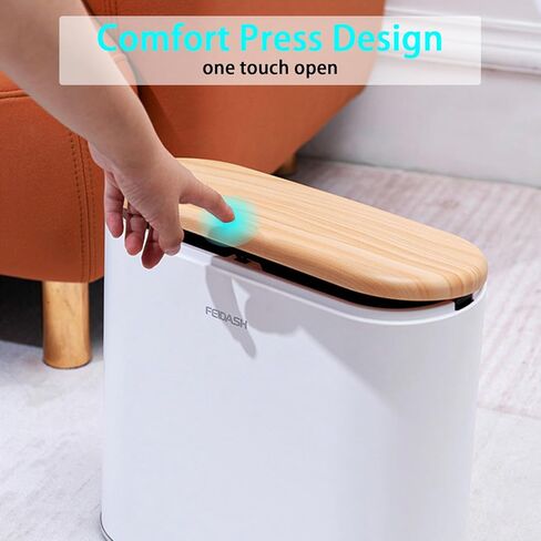 سلة مهملات الحمام من أورالفا مع غطاء، 10 لتر/2.6 جالون، سلة قمامة صغيرة مقاومة للكلاب، سلة نفايات حديثة مع سطح ضغط، سلة مهملات مطبخ بلاستيكية رفيعة لغرفة النوم والمرحاض والمكتب (أبيض) in Kuwait
