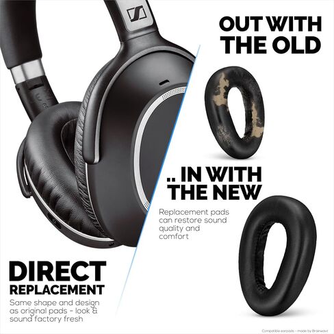 وسائد أذن بديلة لسماعات Sennheiser PXC480، PXC550، PXC 550-II، MB660 UC، MB 660 MC، وسائد جلدية ناعمة من البولي يوريثان، تركيب سهل وسريع، من Brainwavz (أسود) in Saudi Arabia