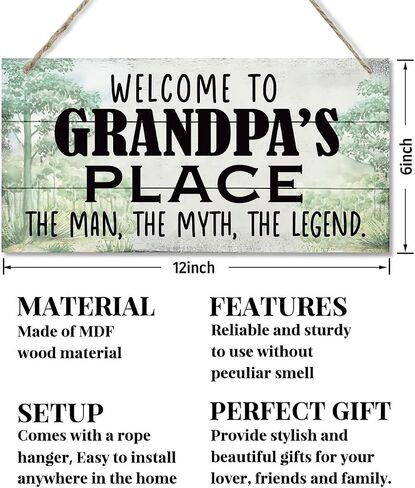 Vintage Style Sign, Welcome to Big Daddy's Place The Man, The Myth, The Legend. Hanging Wood Sign Home Decorative, Printed Wood Wall Art Sign, Father’s Day Gift for Grandpa 12x6 inch in Kuwait