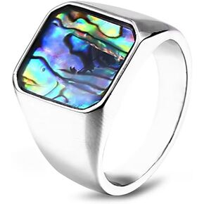 Abalone Shell Signet Rings for Men Women Stainless Steel Ring Wedding Band Comfort Fit Size 7-13