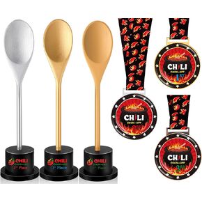 Misdary 6 Pcs Chili Cook Off Prizes Set Chili Trophies and Chili Cook Off Medals Chili Cook Off Decorations Available 1st 2nd 3rd Place Trophy Set for Chili Cook Off Gifts Supplies Events