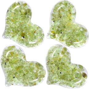 SUNYIK Pack of 4 Orgone Love Heart Pocket Stone, Reiki Healing Polished Carved Crystal Palm Worry Stone for Anxiety Stress, Peridot
