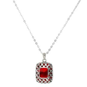 Bottled Up Designs Handmade Vintage Red Quilted Square Necklace, Recycled 1940s Beer Bottle Glass, Sterling Silver, Eco Friendly, Made in USA, Birthday Gifts, Mothers Day, Women, Anniversary