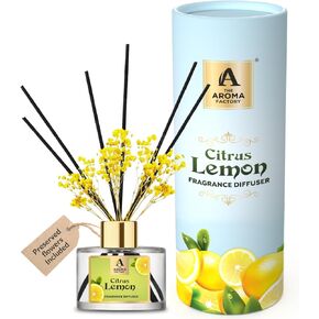 The Aroma Factory Fragrance Reed Diffuser Set with Natural Essential Oil, Aroma Sticks & Real Preserved Flowers | Luxury Home Decor Scent (Citrus Lemon, 1 Pack)