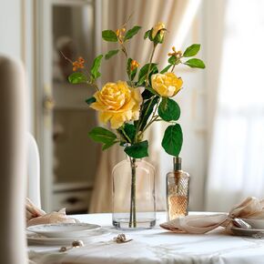 Artificial Dahlia Flowers in Vase,Fake Flowers with Faux Water in Vase,Silk Flower Arrangements Suitable for Home Office Decoration, Living Room and Dining Table Centerpiece