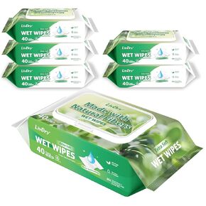 LivDry Wet Wipes Personal Hygiene, 12x8 inches, Ultra Soft Plant-Based Fibers, Light Scent, 40 Count (6 Pack)