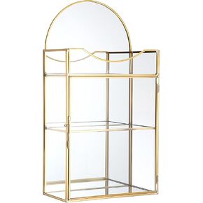ELLDOO 3 Tier Clear Glass Storage Box, Gold Mirrored Jewelry Makeup Display Organizer Case, Decorative Tower Box Storage for Trinket Perfume Lipstick Figure Statue Toy Display