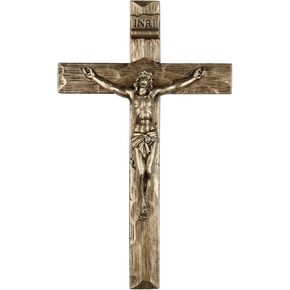 DevotedWalls 8 inch Golden Crucifix, Metal-Looking Cross, Catholic Cross for Wall, Prismatic Crucifix,Wall Decor Door Crucifix for Home and Church, Baptism Gifts for Boys and Girls (Bronze Color)