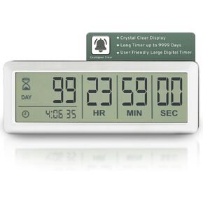 White Large LCD Digital Countdown Clock, Up to 999 Days - Easy to Set & Read Reusable Count Down Timer for Retirement, Wedding, Christmas, Holiday,Baby Due Date,Birthday & More