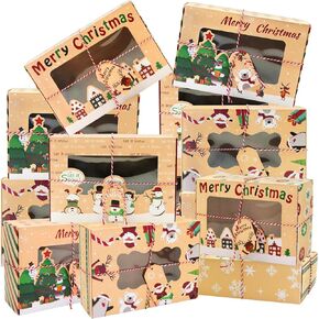 12 Pcs Christmas Cookie Boxes with Window and Lid, Christmas Bakery Treat Boxes for Gift Giving, Food Packaging, Xmas Party Supplies Cupcakes Dessert Containers