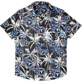 FOCO Men's Tennessee Titans NFL Team Logo Aloha Tropical Button Up Shirt, Black Floral