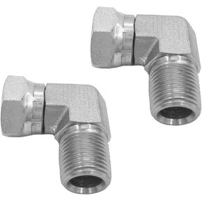 (2-PACK) 1501-08-06 Hydraulic Hose Adapter Fitting 1/2" Male (1/2-14 NPTF) × 3/8" Female (3/8-18 NPSM) Swivel 90° Elbow SAE Pipe Joints Connector Carbon Steel