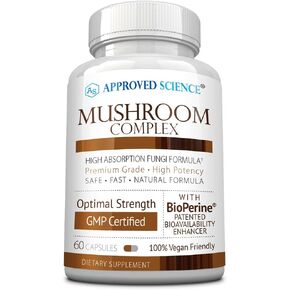 Approved Science Mushroom Complex - Support The Immune System and Cognitive Function - with Lion’s Mane, Chaga, Reishi, Turkey Tail, Shiitake, Oyster, and More - 6 Month Supply - Vegan