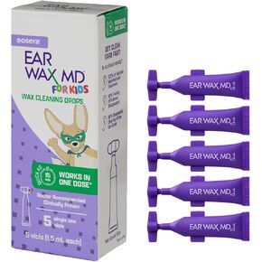 eosera® Ear Wax MD® for Kids - Wax Cleaning Drops 5pk Single Use Vials | Fast-Acting | Breaks Down & Dissolves Wax in Just 1 Treatment | Clinically Proven | Gentle & Safe