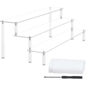 15.7 inch Acrylic Display Stand,3 Tiered Riser Display Shelf for Organizing, Dessert Shelves,Perfume Holder,Cupcake Stand,Clear Bedroom Cologne Organizer,Display Shelf for Figures,Makeup,Bonsai,Dolls