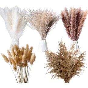 200 Pcs Dried Pampas Grass Decor, 17" Natural Small Pampas Grass Bulk with Bunny Tails Fluffy Brown White Pampas Grass Bouquet Boho pompas Floral for Wedding Centerpieces Home Party Decor