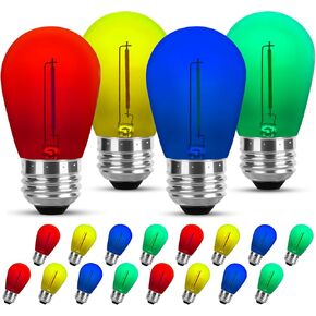 S14 Colored LED String Light Bulbs Replacement 16 Pack, 1W Multi-Color Edison Bulb E26 Medium Base Plastic Shatterproof for Home Outdoor Decor