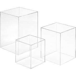Red Co. Set of 3 (5", 7", 9") Square Clear Acrylic Event Decor Display Pedestal Stands with Polished Edges