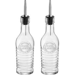 Bormioli Rocco Officina 1825 Olive Oil/Vinegar Glass Bottles Stainless Steel Pouring Spout 268 ml (Pack of 2)