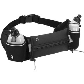 PATIKIL Running Belt with Water Bottles, Hydration Waist Pack Men Women Fanny Pack with Water Bottle Holder Running Pouch Belt for Running, Hiking, Climbing, Black